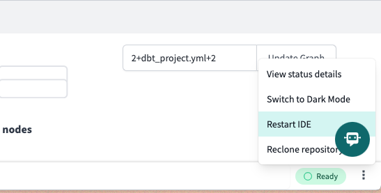 Restart the IDE by clicking the three dots on the lower right or click on the Status bar Restart the IDE by clicking the three dots on the lower right or click on the Status bar
